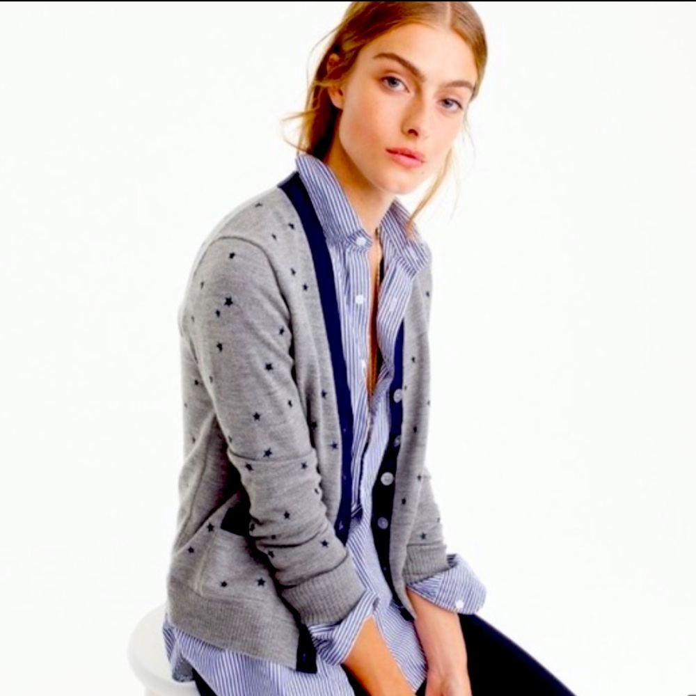 J Crew Harlow Star Embroidered Wool Sweater